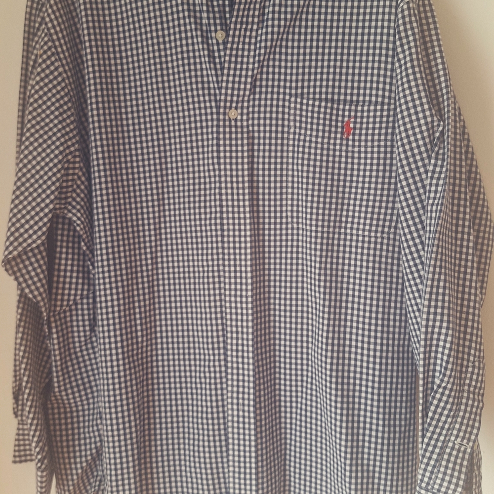 Men's Classic Ralph Lauren Checkered With Red Logo Shirt Sz L